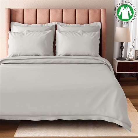 New Deal BIOWEAVES 100% Organic Cotton Full/Queen Duvet Cover Set, 3-Piece, 300 Thread Count Sateen Weave GOTS Certified Comforter Cover with Buttoned Closure and 2 Pillow Shams – Light Grey, 90x90 inches